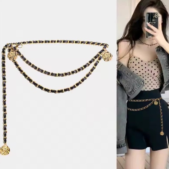 High Quality Metal Waist Chain Belt with Round Flower Pendant main image 9
